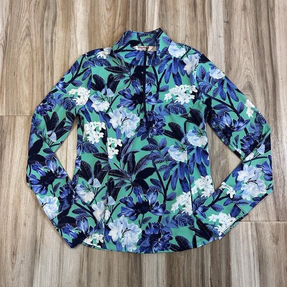 Tommy Bahama Island Upf 50 Printed Floral 1/4 Zip Popover Top Size M Athlesure - Picture 2 of 9